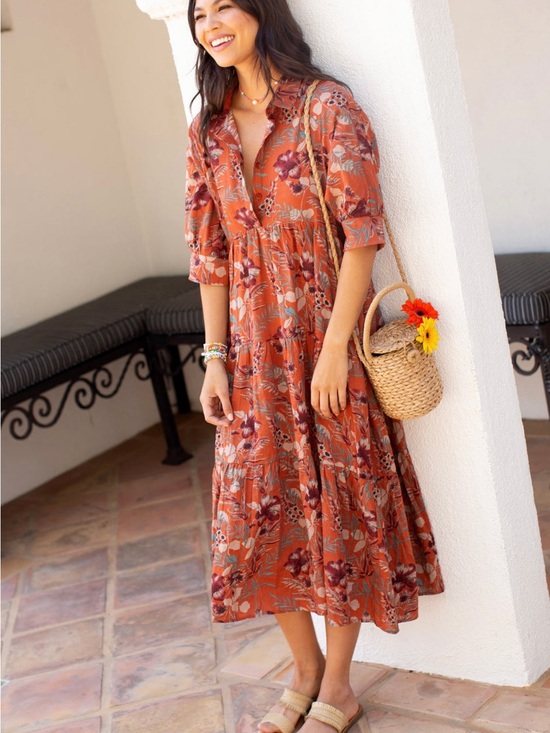 NATURAL LIFE Dresses & Skirts - Natural Life Rebecca Midi Dress Orange Tropical Floral